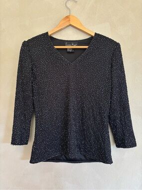 Vintage Laurence Kazar beaded v neck top